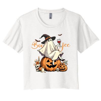 Boo Jee Ghost Ice Coffee Coquette Bow Halloween Women Girl Women's Crop Top Tee