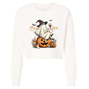 Boo Jee Ghost Ice Coffee Coquette Bow Halloween Women Girl Cropped Pullover Crew