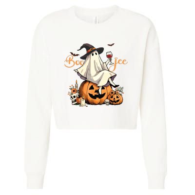 Boo Jee Ghost Ice Coffee Coquette Bow Halloween Women Girl Cropped Pullover Crew