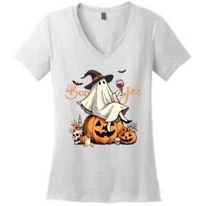 Boo Jee Ghost Ice Coffee Coquette Bow Halloween Women Girl Women's V-Neck T-Shirt