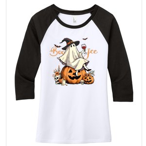 Boo Jee Ghost Ice Coffee Coquette Bow Halloween Women Girl Women's Tri-Blend 3/4-Sleeve Raglan Shirt