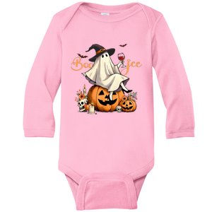 Boo Jee Ghost Ice Coffee Coquette Bow Halloween Baby Long Sleeve Bodysuit