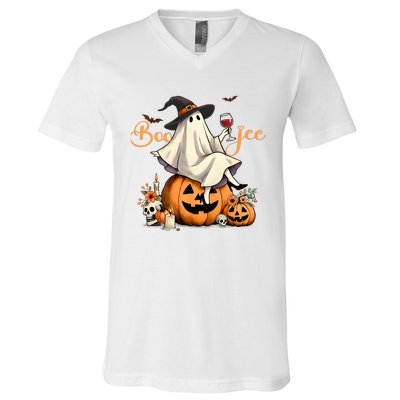 Boo Jee Ghost Ice Coffee Coquette Bow Halloween V-Neck T-Shirt