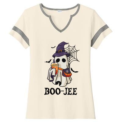 Boo Jee Halloween Spooky Season Cute Ghost Boujee Boogee Ladies Halftime Notch Neck Tee