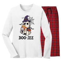 Boo Jee Halloween Spooky Season Cute Ghost Boujee Boogee Women's Long Sleeve Flannel Pajama Set 