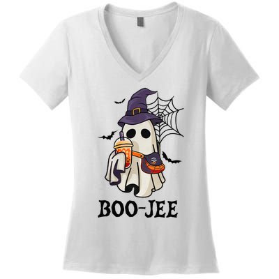 Boo Jee Halloween Spooky Season Cute Ghost Boujee Boogee Women's V-Neck T-Shirt