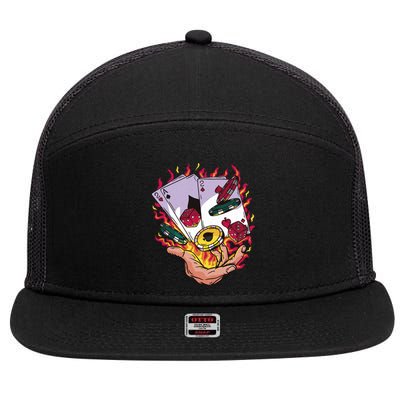 Black Jack Hand Poker 7 Panel Mesh Trucker Snapback Hat