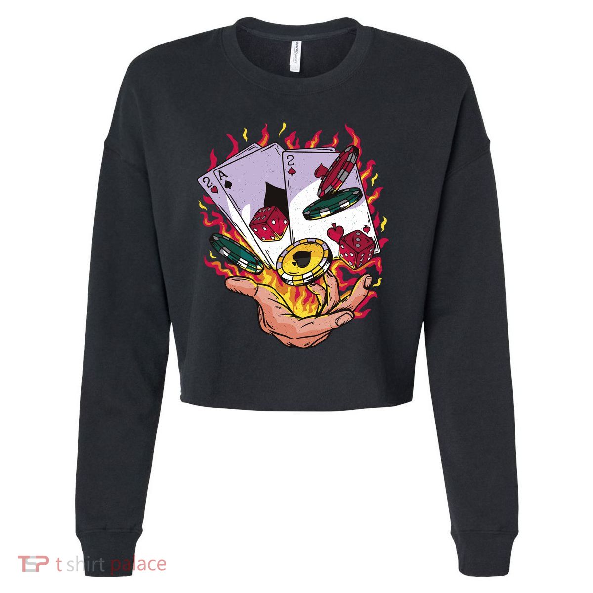 Black Jack Hand Poker Cropped Pullover Crew
