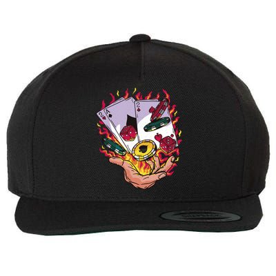 Black Jack Hand Poker Wool Snapback Cap