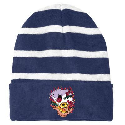 Black Jack Hand Poker Striped Beanie with Solid Band