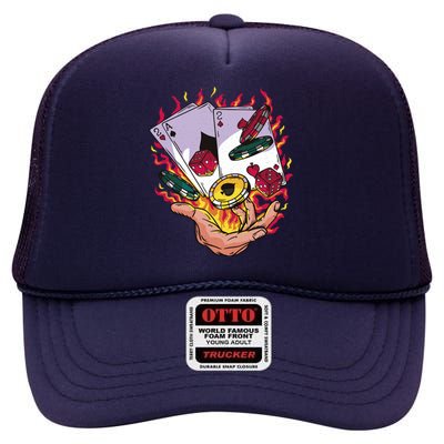 Black Jack Hand Poker High Crown Mesh Back Trucker Hat