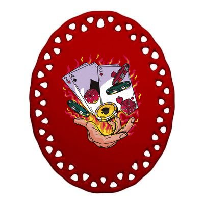 Black Jack Hand Poker Ceramic Oval Ornament