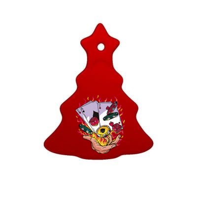 Black Jack Hand Poker Ceramic Tree Ornament