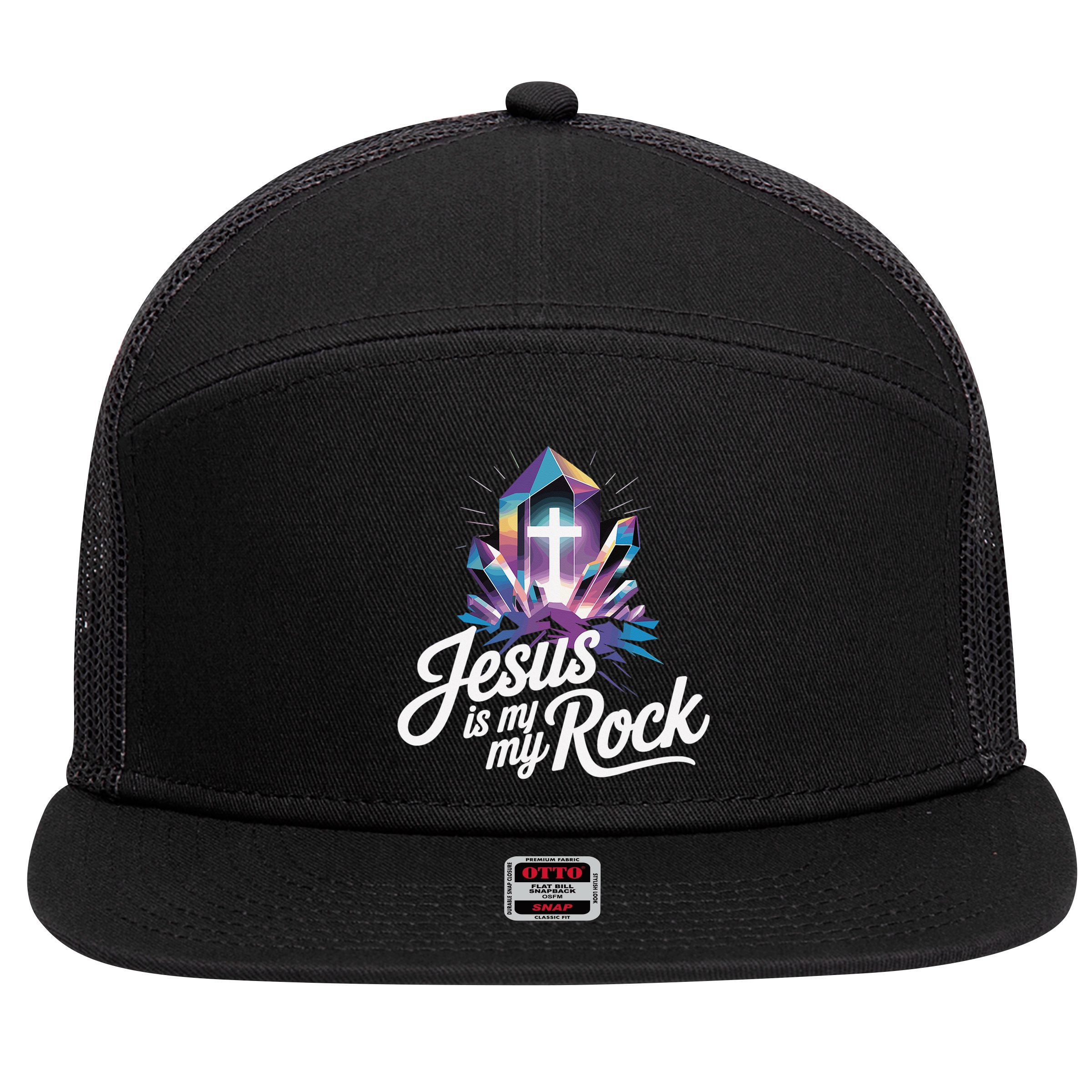 Biblical Jesus Is My Rock Christian 7 Panel Mesh Trucker Snapback Hat