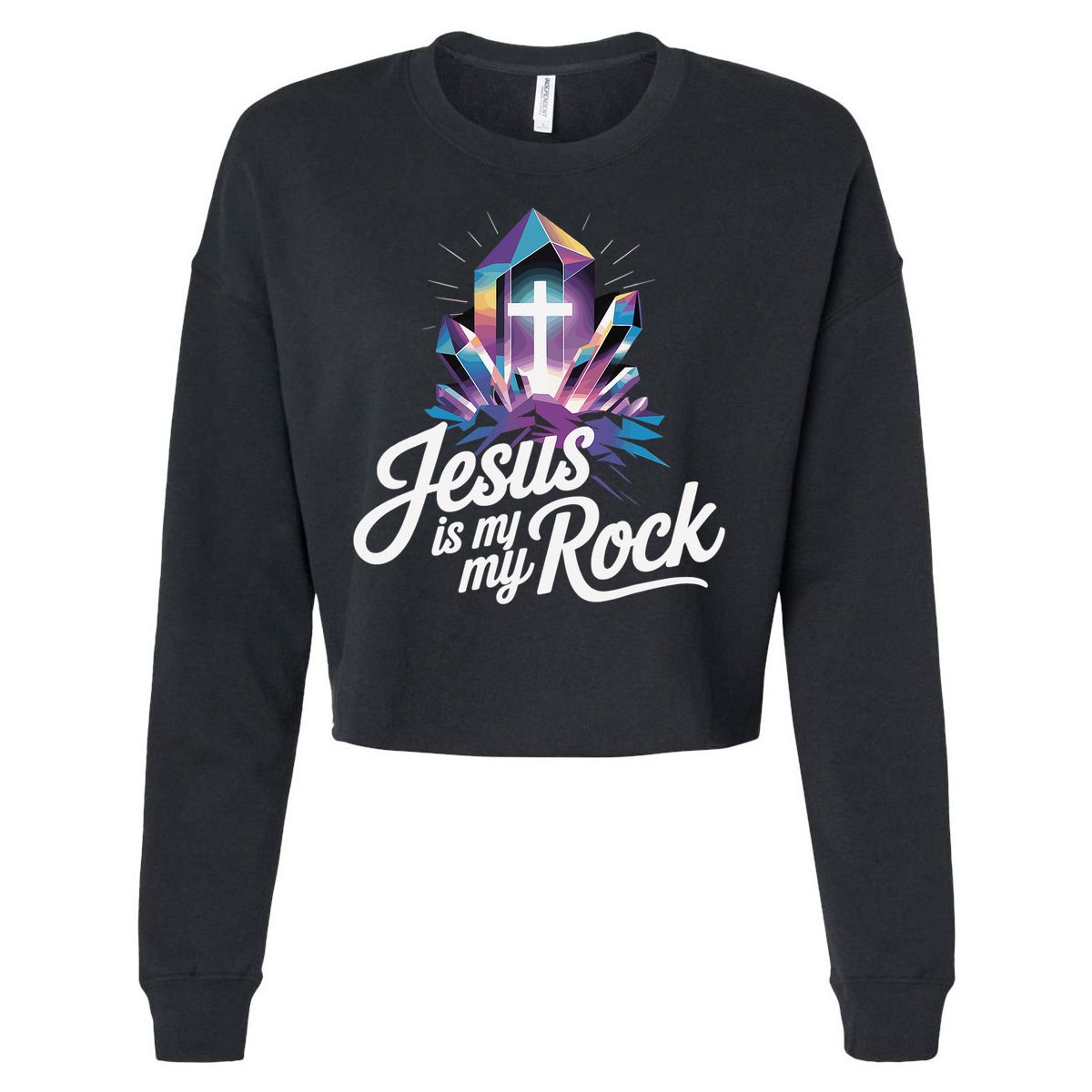 Biblical Jesus Is My Rock Christian Cropped Pullover Crew