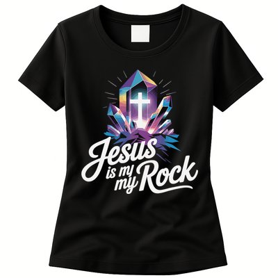 Biblical Jesus Is My Rock Christian Womens T-Shirt