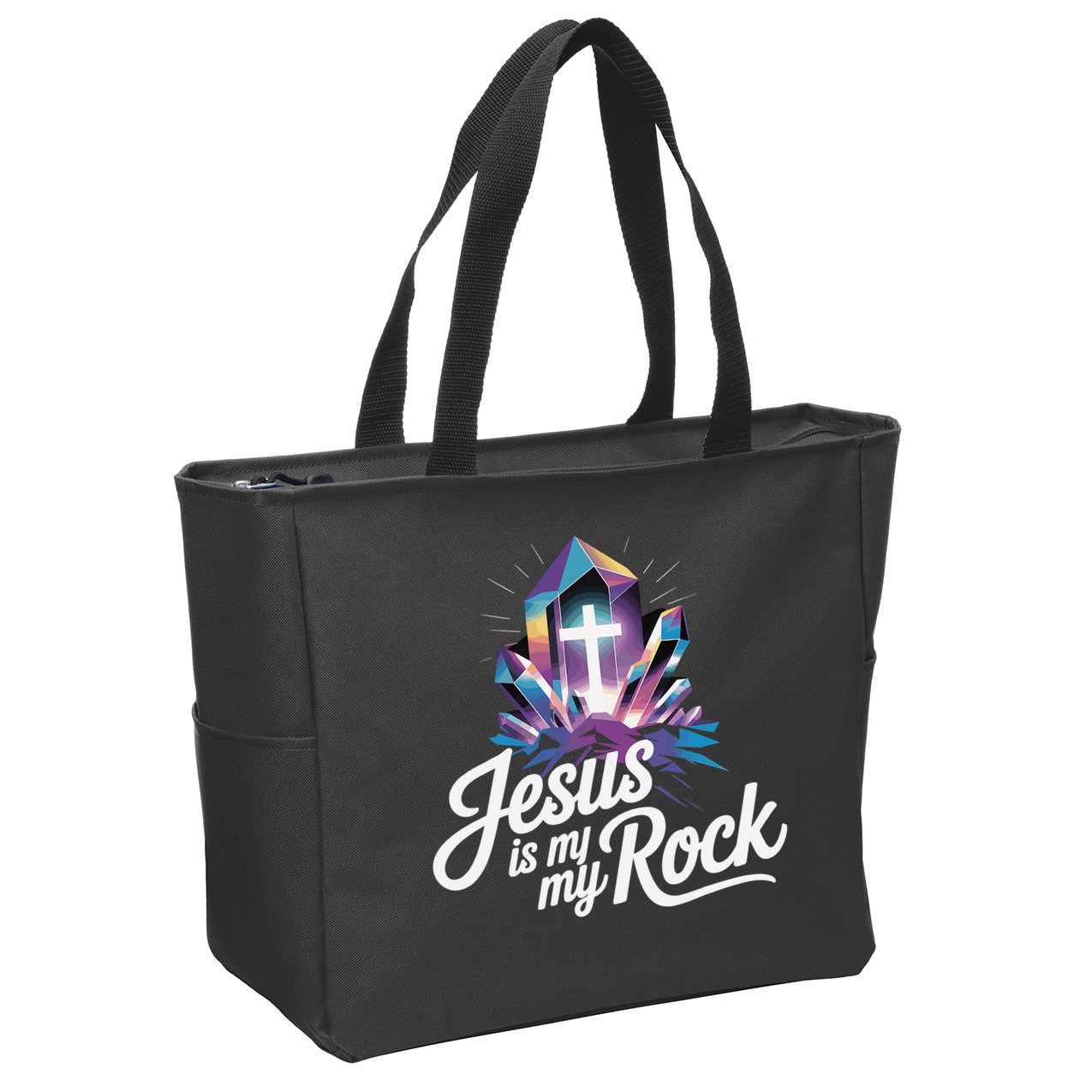 Biblical Jesus Is My Rock Christian Zip Tote Bag