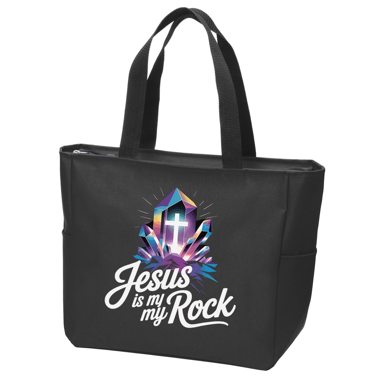 Biblical Jesus Is My Rock Christian Zip Tote Bag