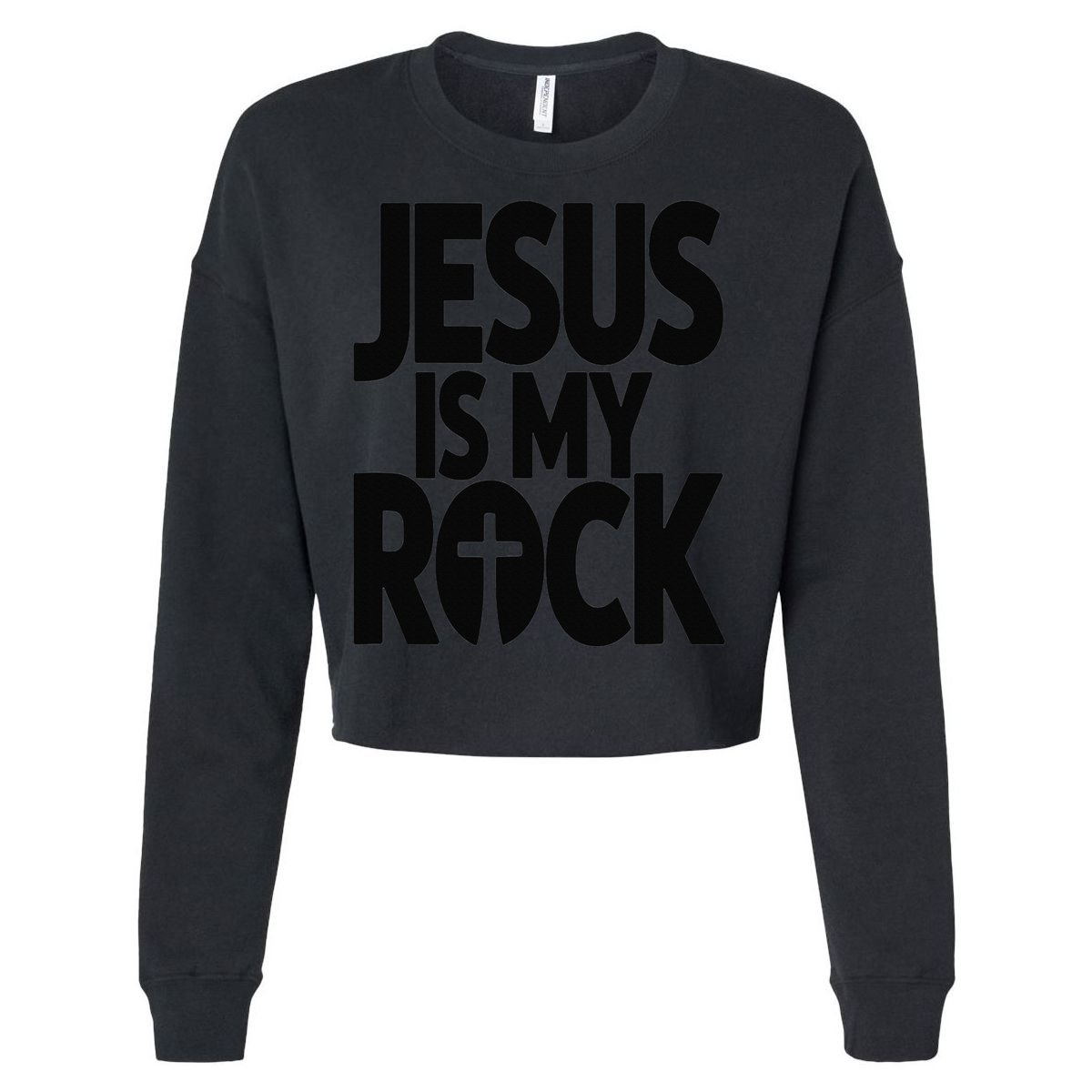 Biblical Jesus Is My Rock Christian Cropped Pullover Crew