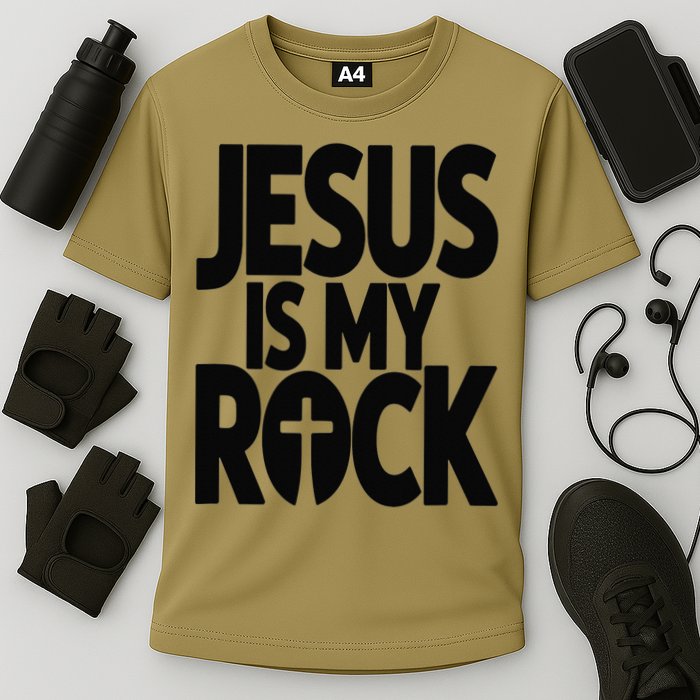 Biblical Jesus Is My Rock Christian Cooling Performance Crew T-Shirt