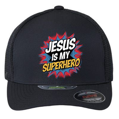 Boy Jesus Is My Superhero Christian Flexfit Unipanel Trucker Cap