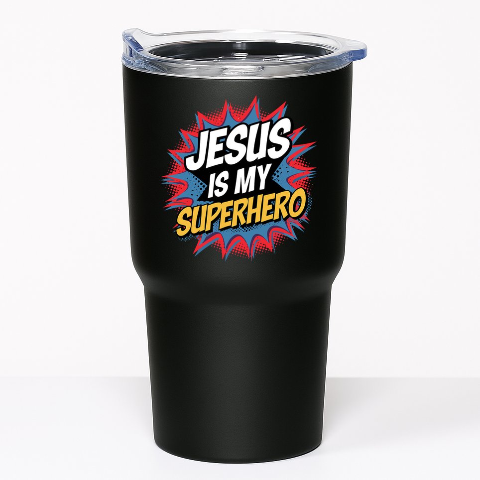 Boy Jesus Is My Superhero Christian Tumbler