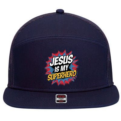 Boy Jesus Is My Superhero Christian 7 Panel Mesh Trucker Snapback Hat