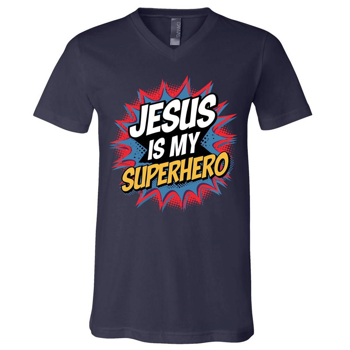 Boy Jesus Is My Superhero Christian V-Neck T-Shirt