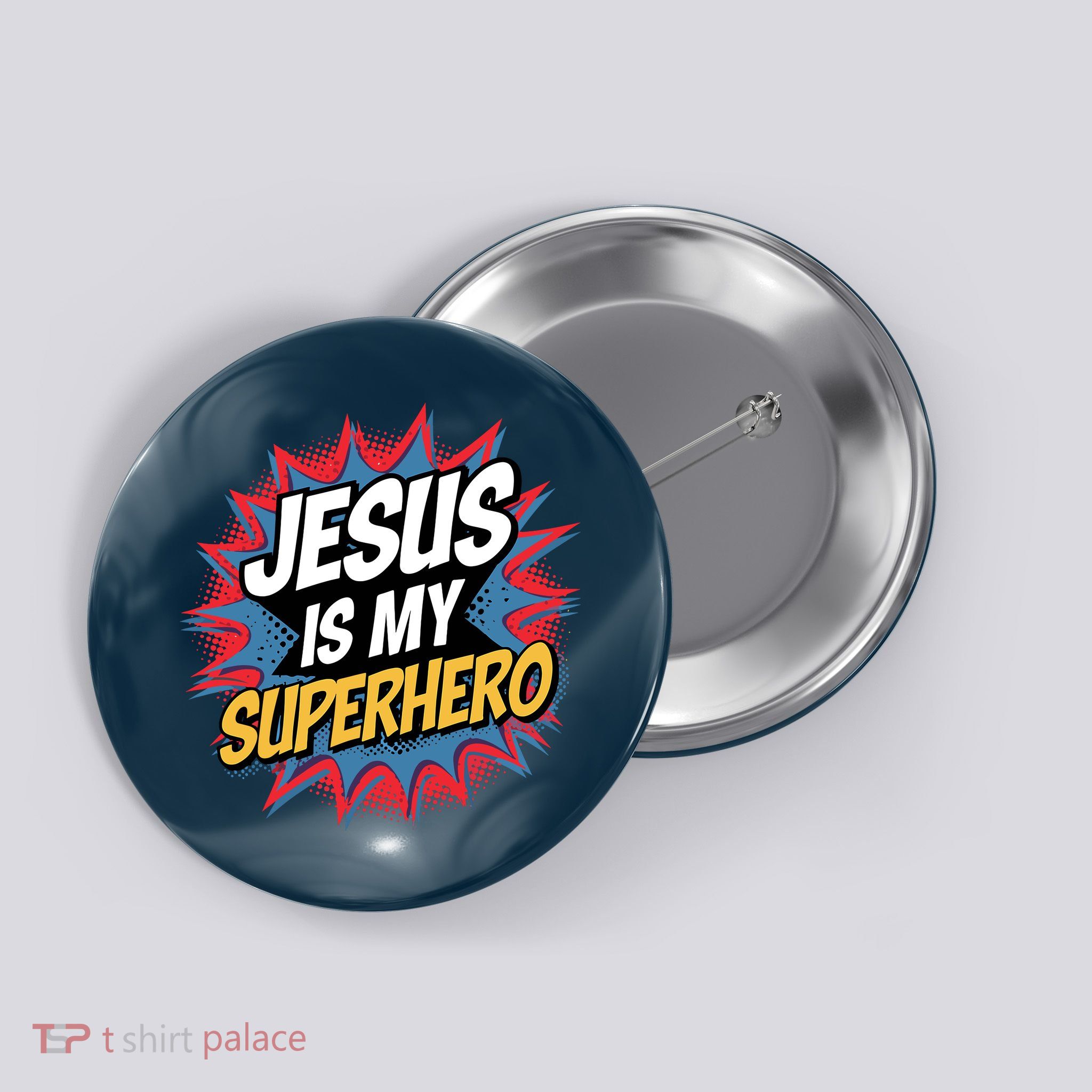 Boy Jesus Is My Superhero Christian Button