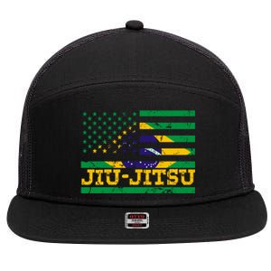 Brazilian Jiu Jitsu American Flag Us Sports Meaningful Gift 7 Panel Mesh Trucker Snapback Hat