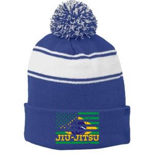 Brazilian Jiu Jitsu American Flag Us Sports Meaningful Gift Stripe Pom Pom Beanie