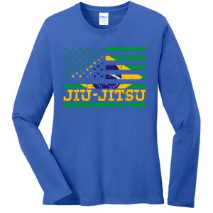 Brazilian Jiu Jitsu American Flag Us Sports Meaningful Gift Ladies Long Sleeve Shirt