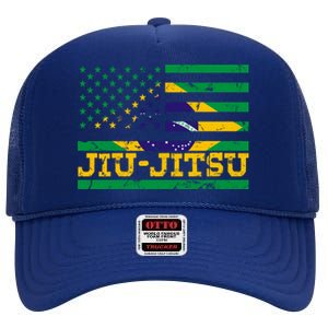 Brazilian Jiu Jitsu American Flag Us Sports Meaningful Gift High Crown Mesh Back Trucker Hat