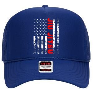 Brazilian Jiu Jitsu American Flag US Sports High Crown Mesh Back Trucker Hat