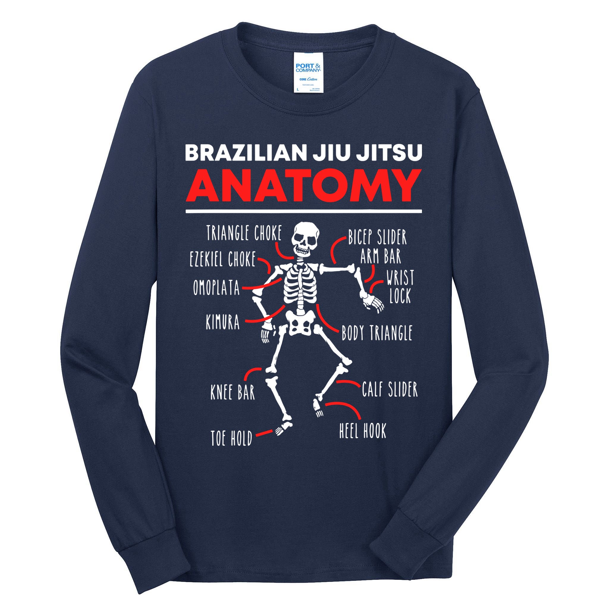 Brazilian Jiu Jitsu Anatomy Skeleton Funny Mix Martial Arts Tall Long Sleeve T-Shirt