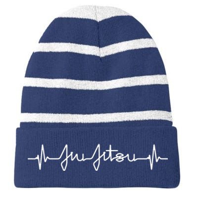 Brazilian Jiu Jitsu Heartbeat MMA BJJ Pulse EKG Tee Striped Beanie with Solid Band