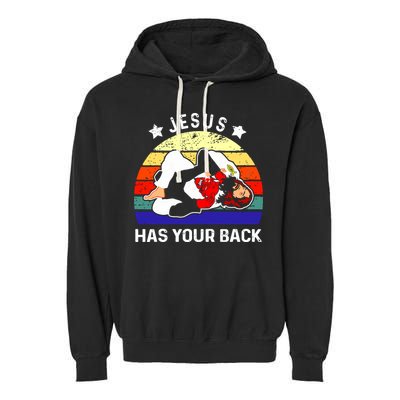 Brazilian Jiu Jitsu Jesus Has Your Back Garment-Dyed Fleece Hoodie