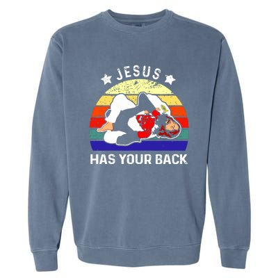 Brazilian Jiu Jitsu Jesus Has Your Back Garment-Dyed Sweatshirt