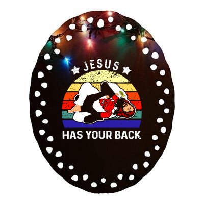 Brazilian Jiu Jitsu Jesus Has Your Back Ceramic Oval Ornament