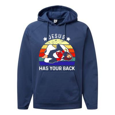 Brazilian Jiu Jitsu Jesus Has Your Back Performance Fleece Hoodie