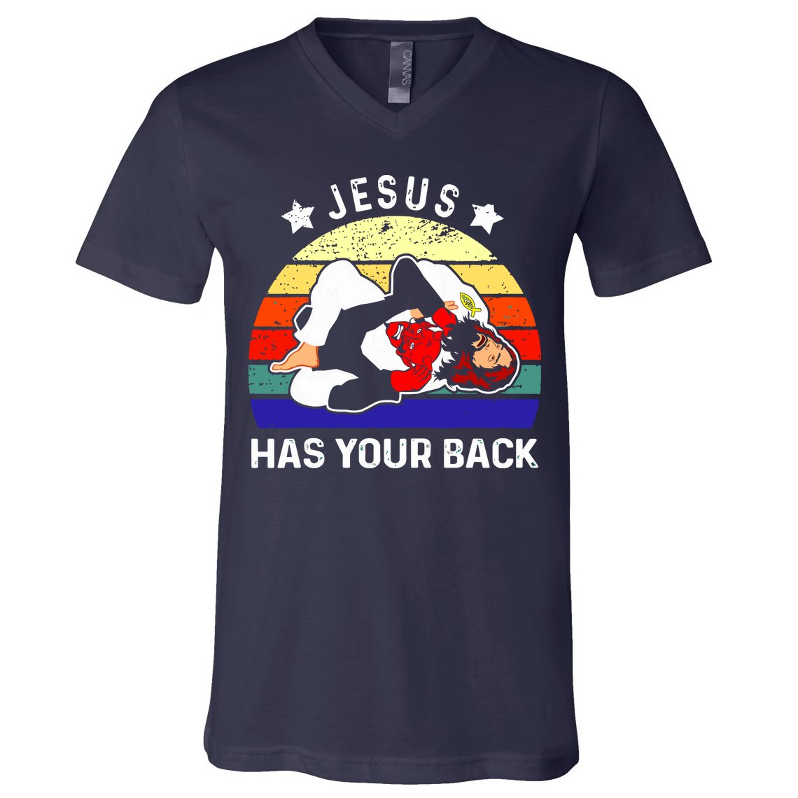 Brazilian Jiu Jitsu Jesus Has Your Back V-Neck T-Shirt