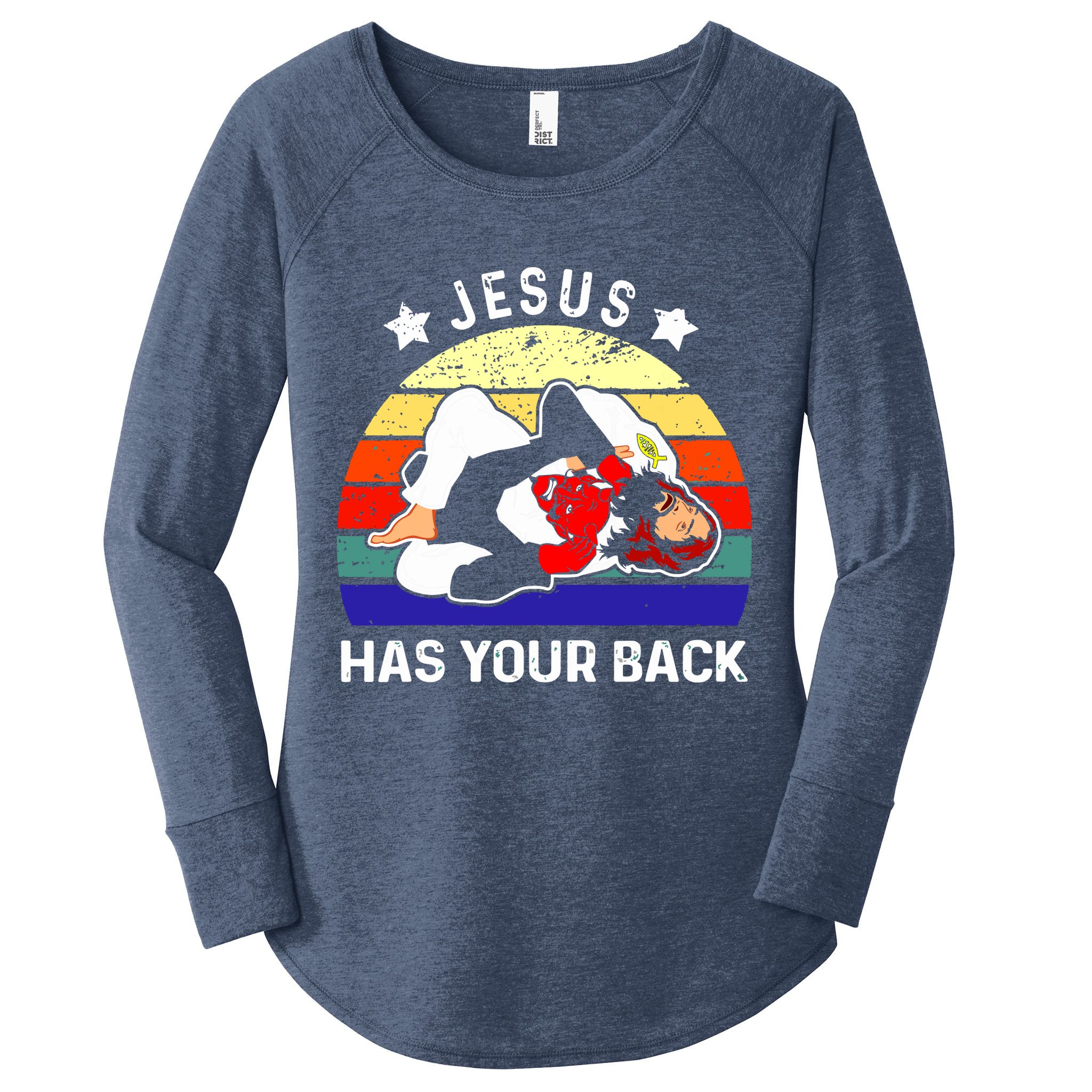 Brazilian Jiu Jitsu Jesus Has Your Back Women's Perfect Tri Tunic Long Sleeve Shirt