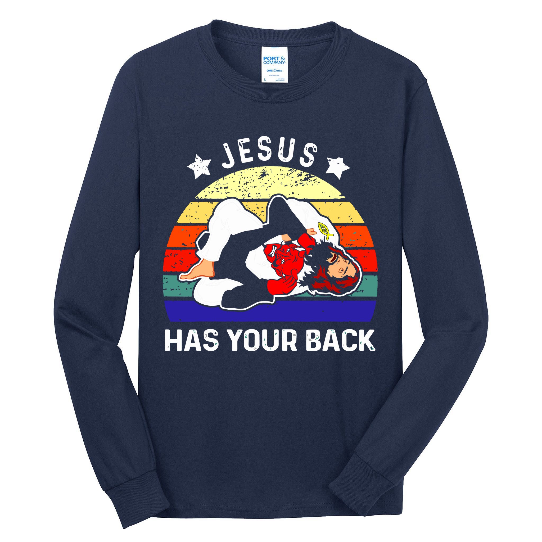 Brazilian Jiu Jitsu Jesus Has Your Back Tall Long Sleeve T-Shirt