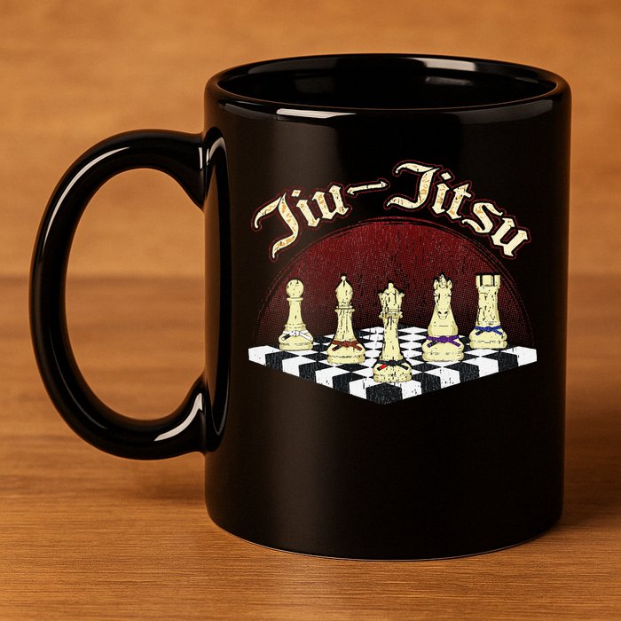 Brazilian Jiu Jitsu Chess Black Belt 11oz C Handle Ceramic Mug