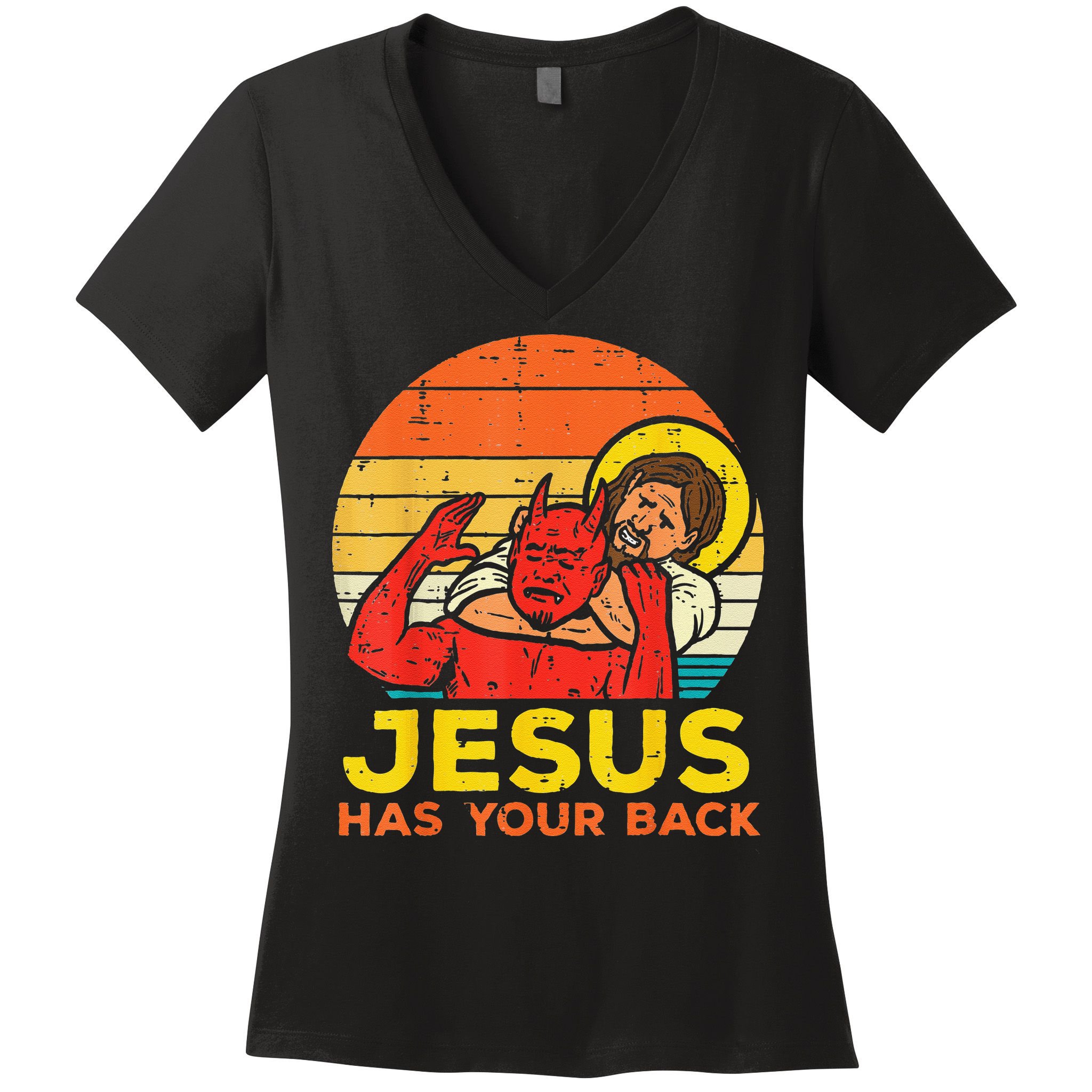 Brazilian Jiu Jitsu Jesus Jesus Has Your Back Women's V-Neck T-Shirt