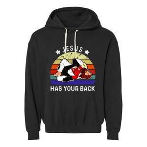 Brazilian Jiu Jitsu Jesus Jesus Has Your Back Garment-Dyed Fleece Hoodie