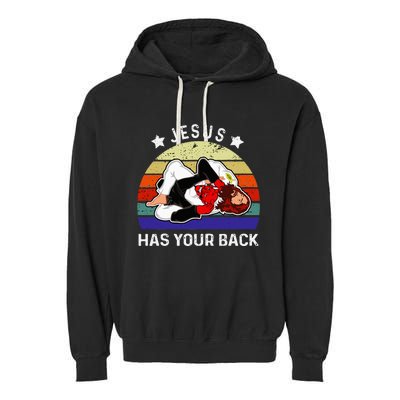 Brazilian Jiu Jitsu Jesus Jesus Has Your Back Garment-Dyed Fleece Hoodie