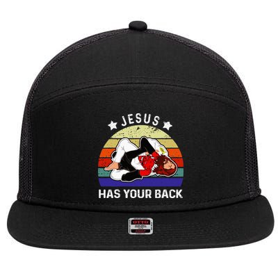 Brazilian Jiu Jitsu Jesus Jesus Has Your Back 7 Panel Mesh Trucker Snapback Hat