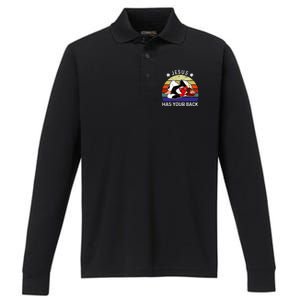 Brazilian Jiu Jitsu Jesus Jesus Has Your Back Performance Long Sleeve Polo