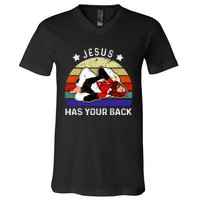 Brazilian Jiu Jitsu Jesus Jesus Has Your Back V-Neck T-Shirt